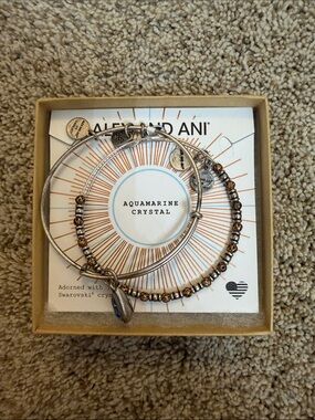 Alex and Ani Silver-Tone Aquamarine Accent Bangle Duo